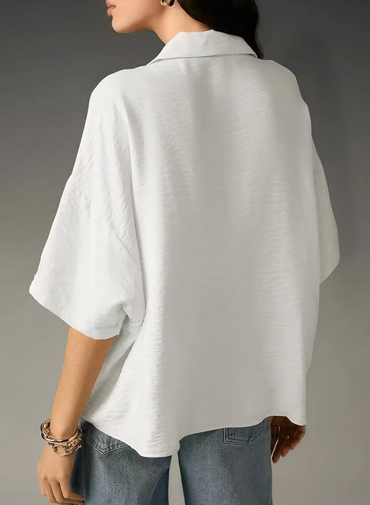# Summer Collared Solid Color Casual Short-Sleeve Shirt