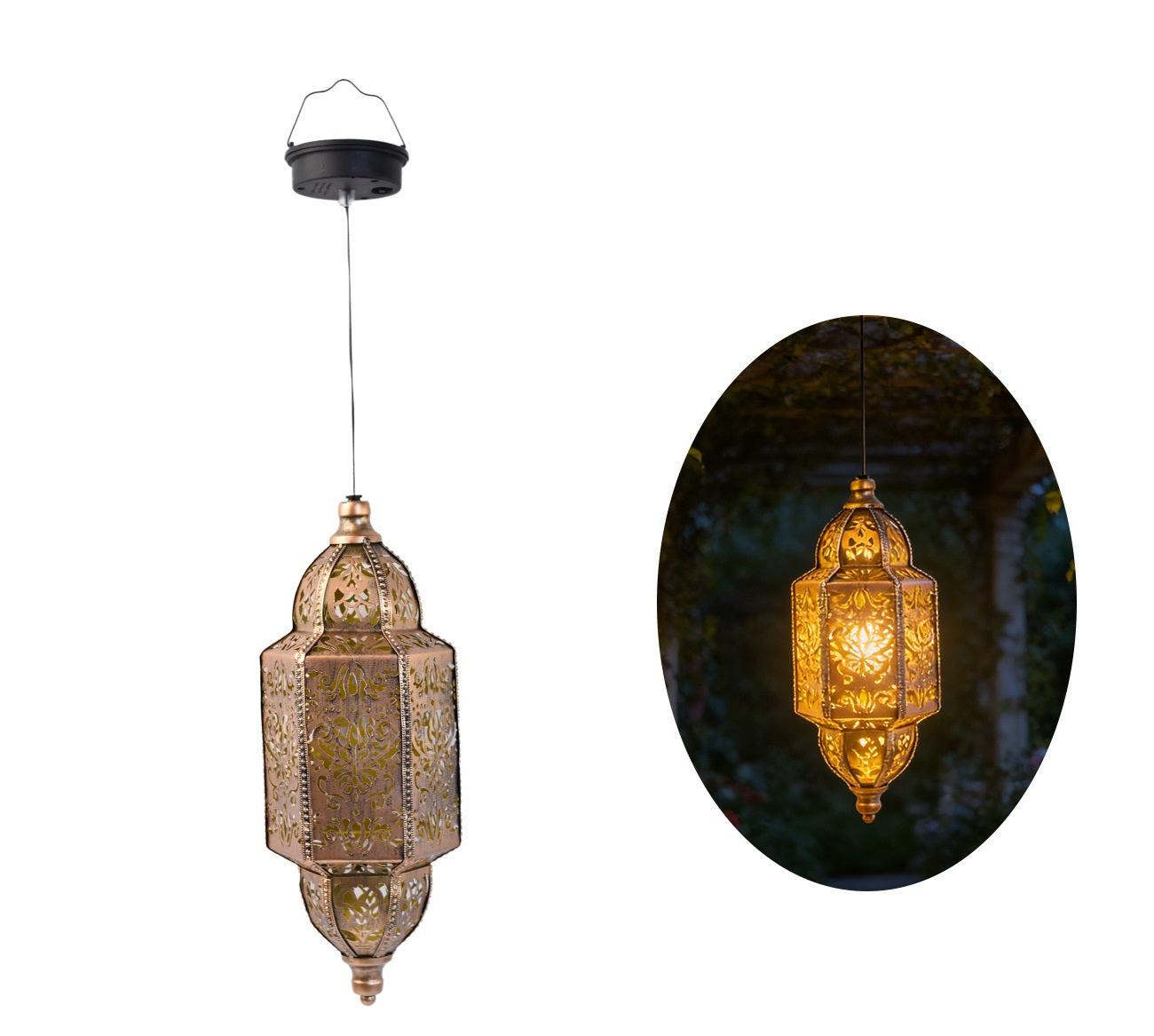 # Wrought Iron Baroque Solar-Powered Hollow-Out Projection Chandelier