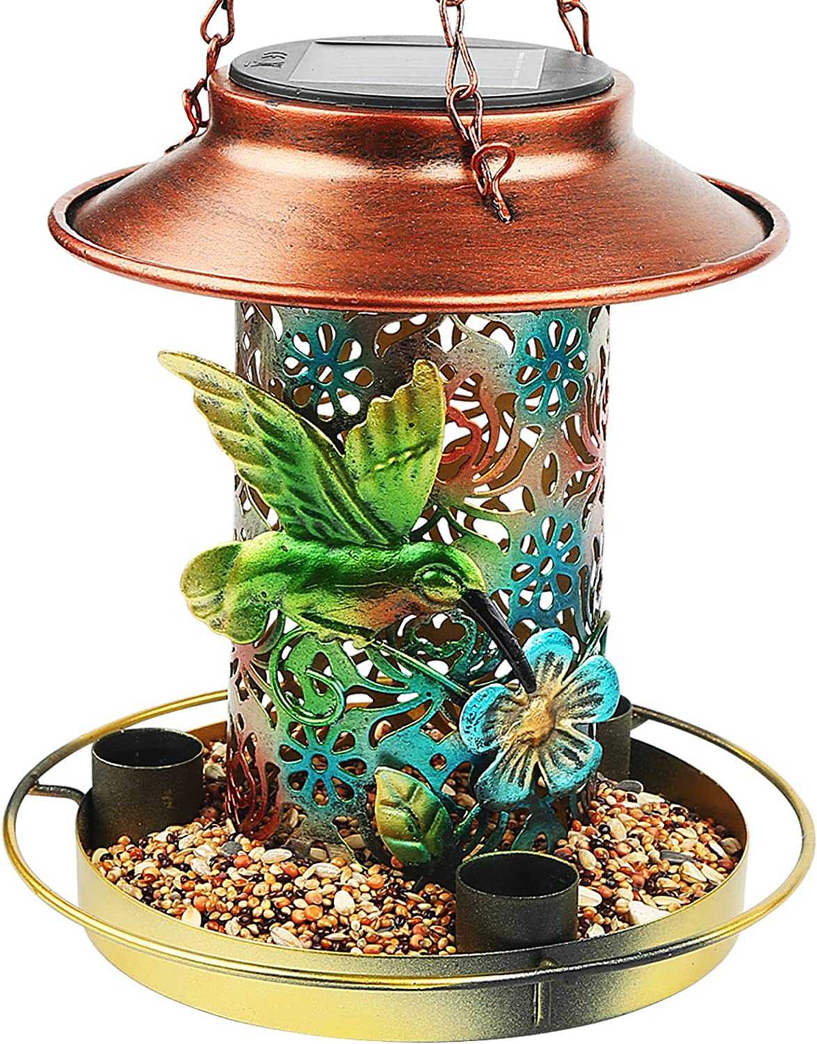 Solar-Powered Wrought Iron Bird Feeder/Pavilion Light