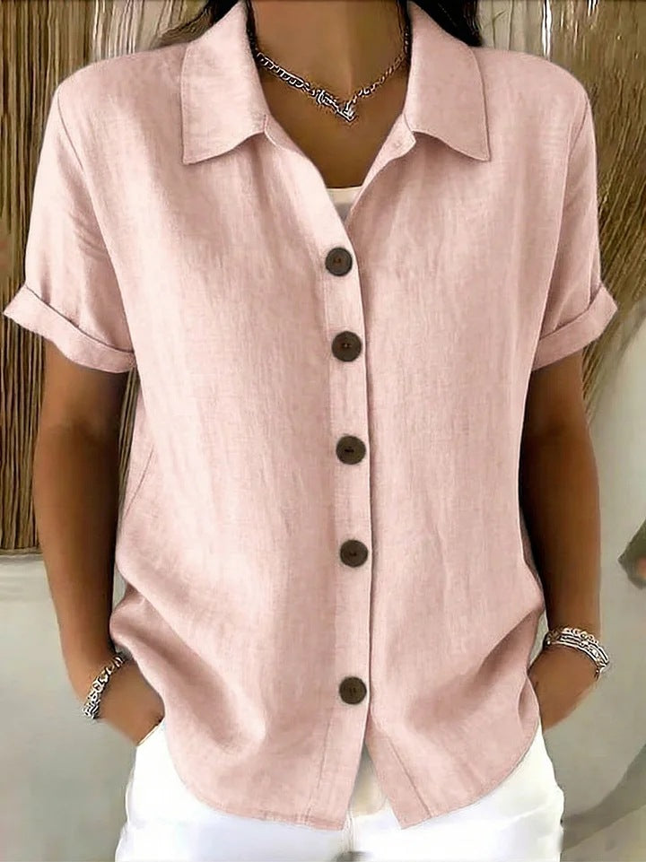 # Button-Up Cotton Linen Women's Casual Short-Sleeve Shirt