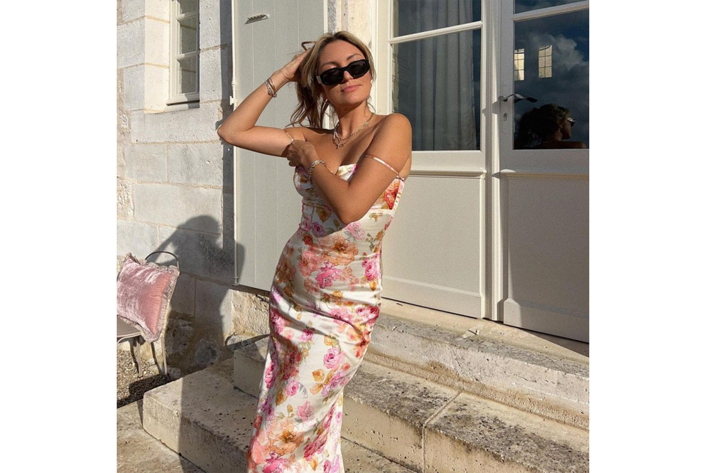 Fashionable Printed Fitted Backless Slip Dress