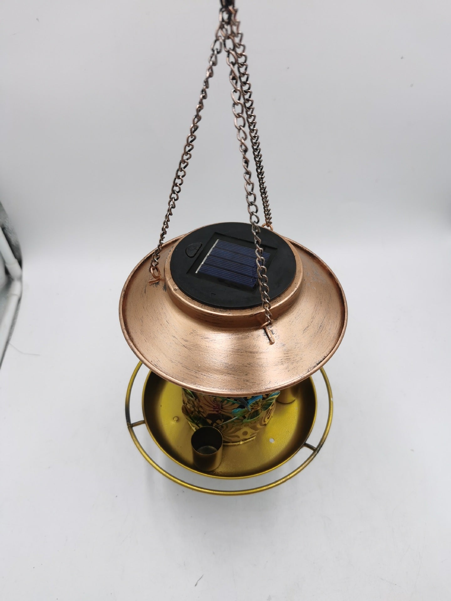 Solar-Powered Wrought Iron Bird Feeder/Pavilion Light