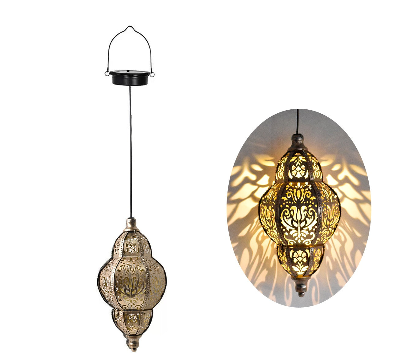 # Wrought Iron Baroque Solar-Powered Hollow-Out Projection Chandelier
