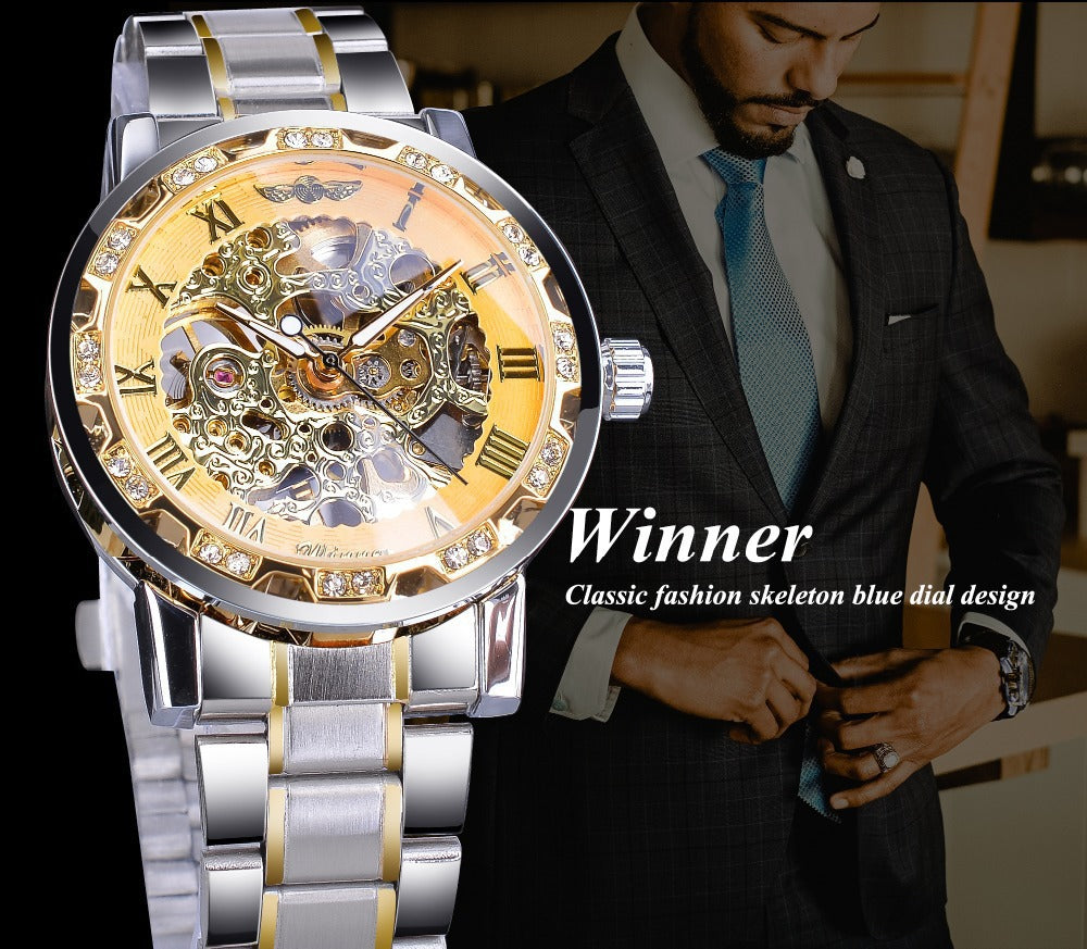 Stylish Casual Skeletonized Rhinestone Men's Mechanical Watch