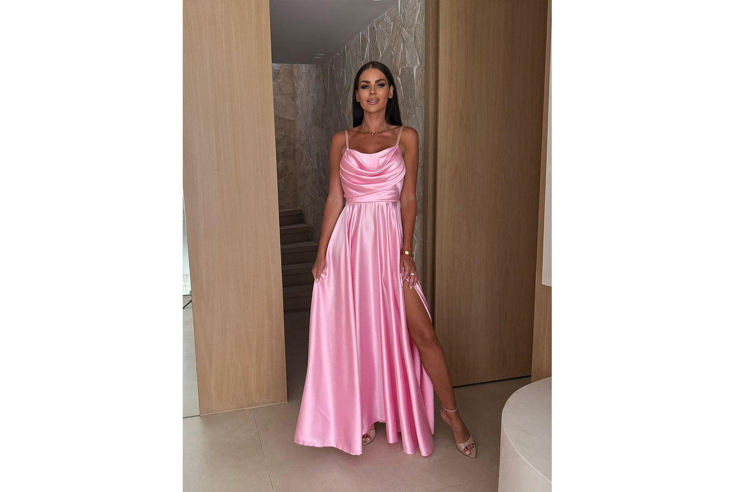 **Solid Color Slit Strap Swing Dress**