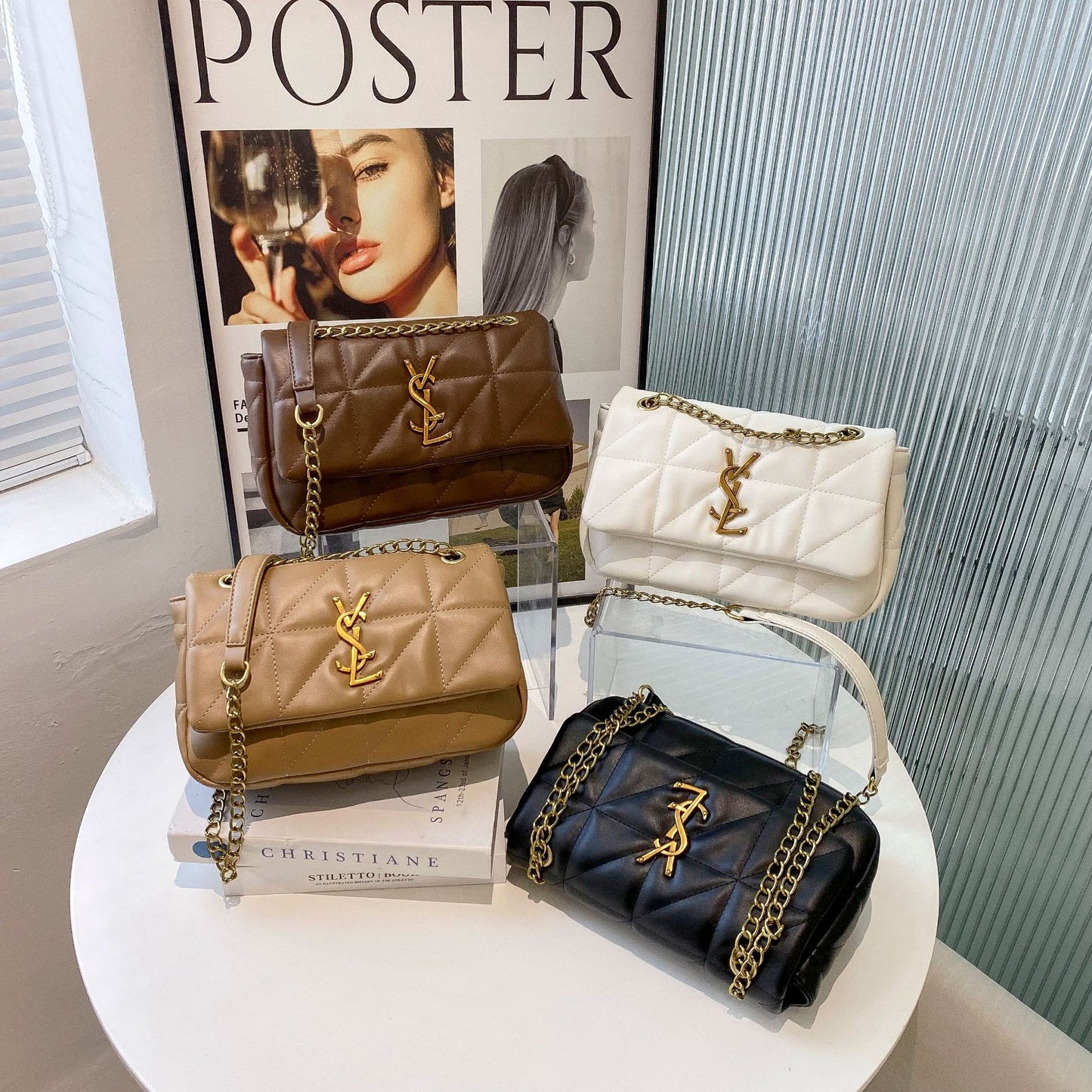 # Quilted Chain Shoulder/Crossbody Small Square Bag