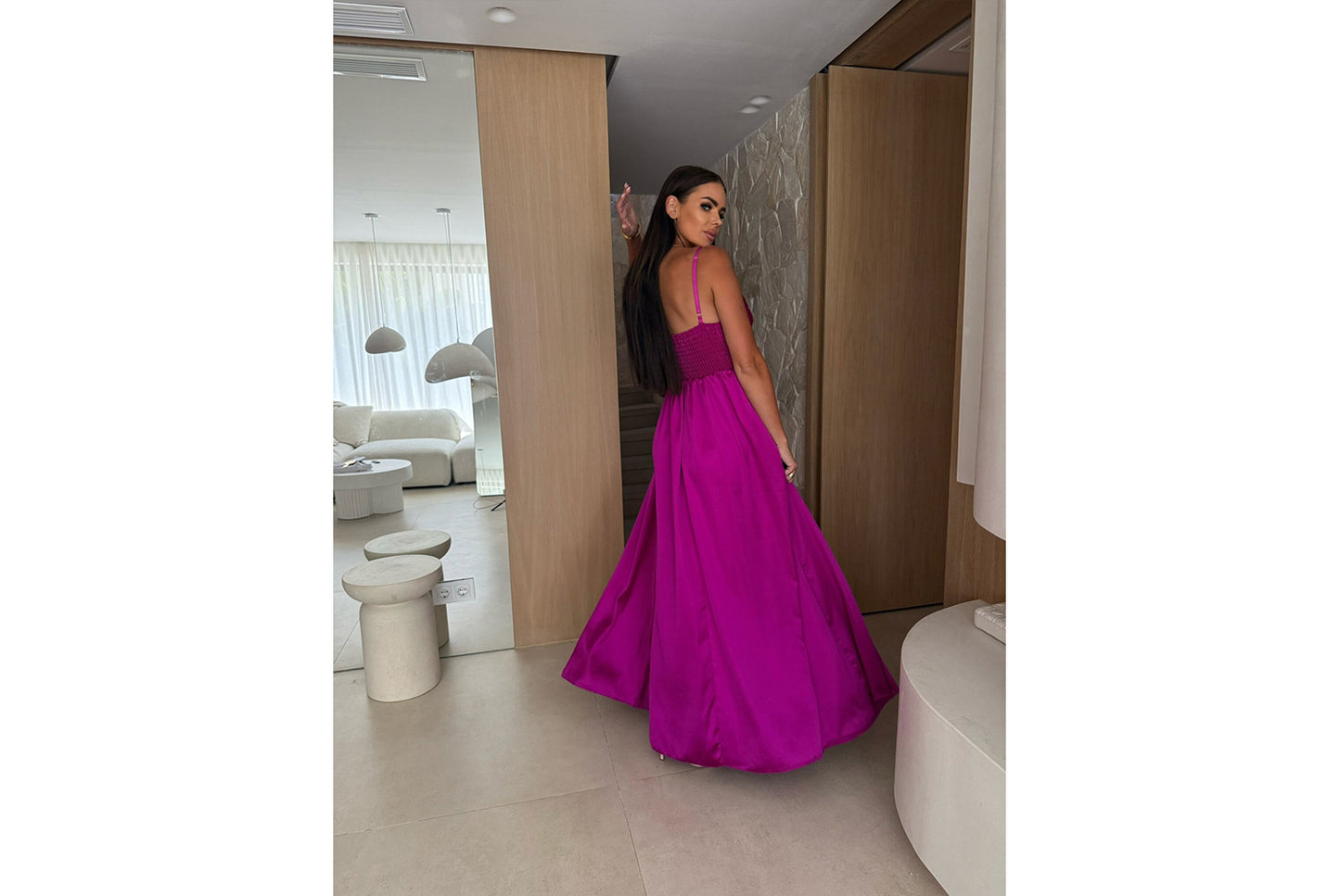 **Solid Color Slit Strap Swing Dress**