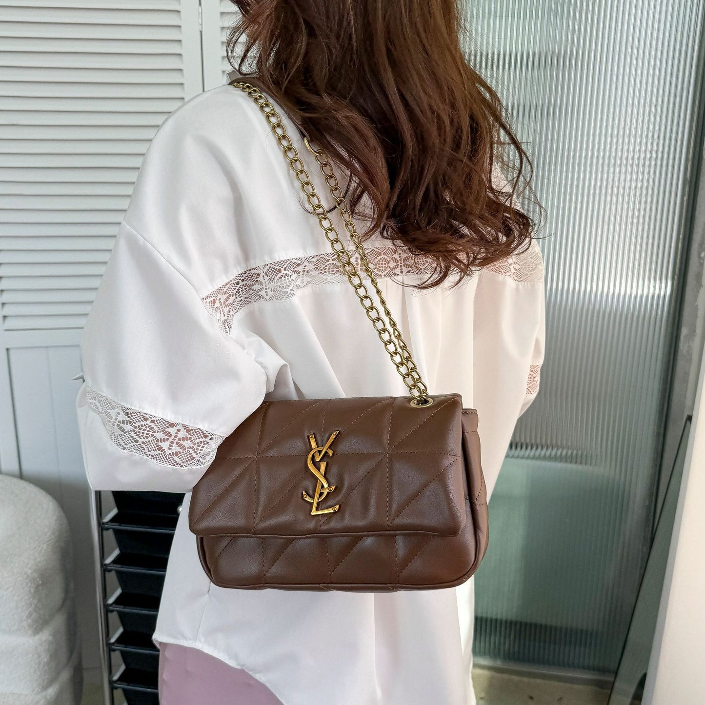 # Quilted Chain Shoulder/Crossbody Small Square Bag