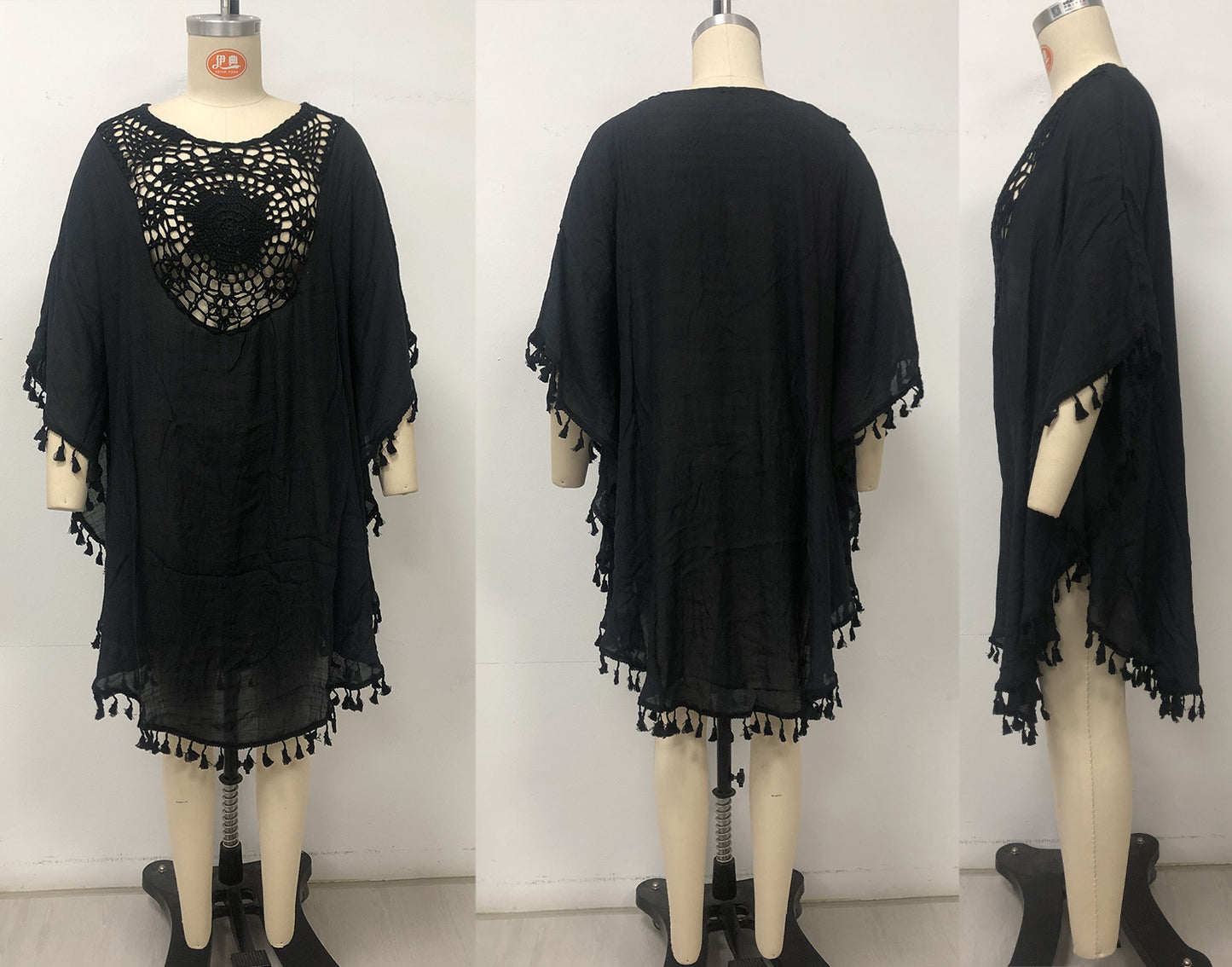 # Crochet-Patterned Tassel Beach Cover-Up