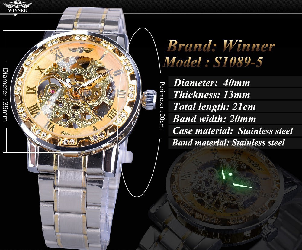 Stylish Casual Skeletonized Rhinestone Men's Mechanical Watch