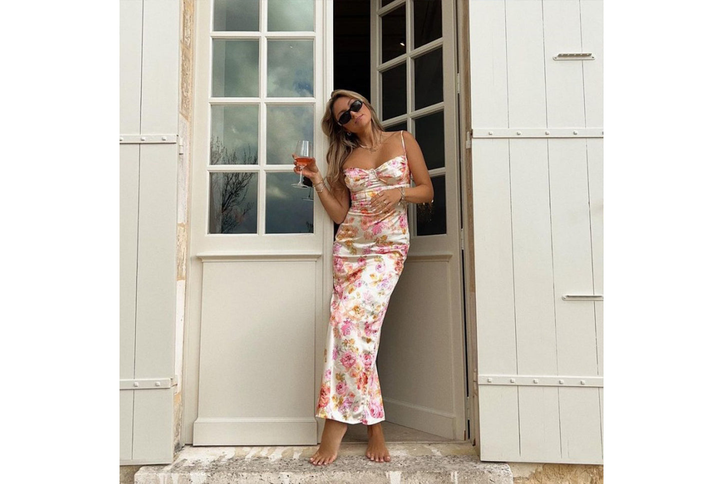 Fashionable Printed Fitted Backless Slip Dress