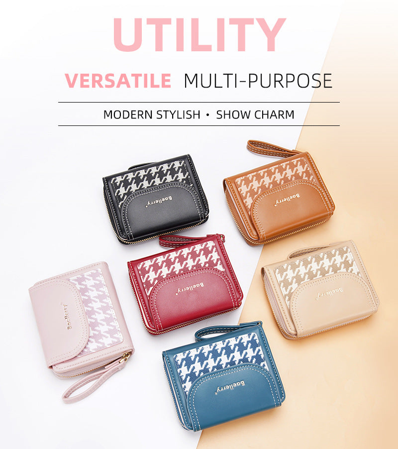 Women's Short Color-Blocked Zipper Coin Purse