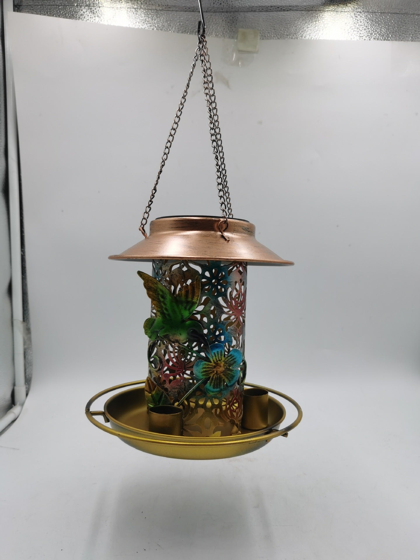 Solar-Powered Wrought Iron Bird Feeder/Pavilion Light
