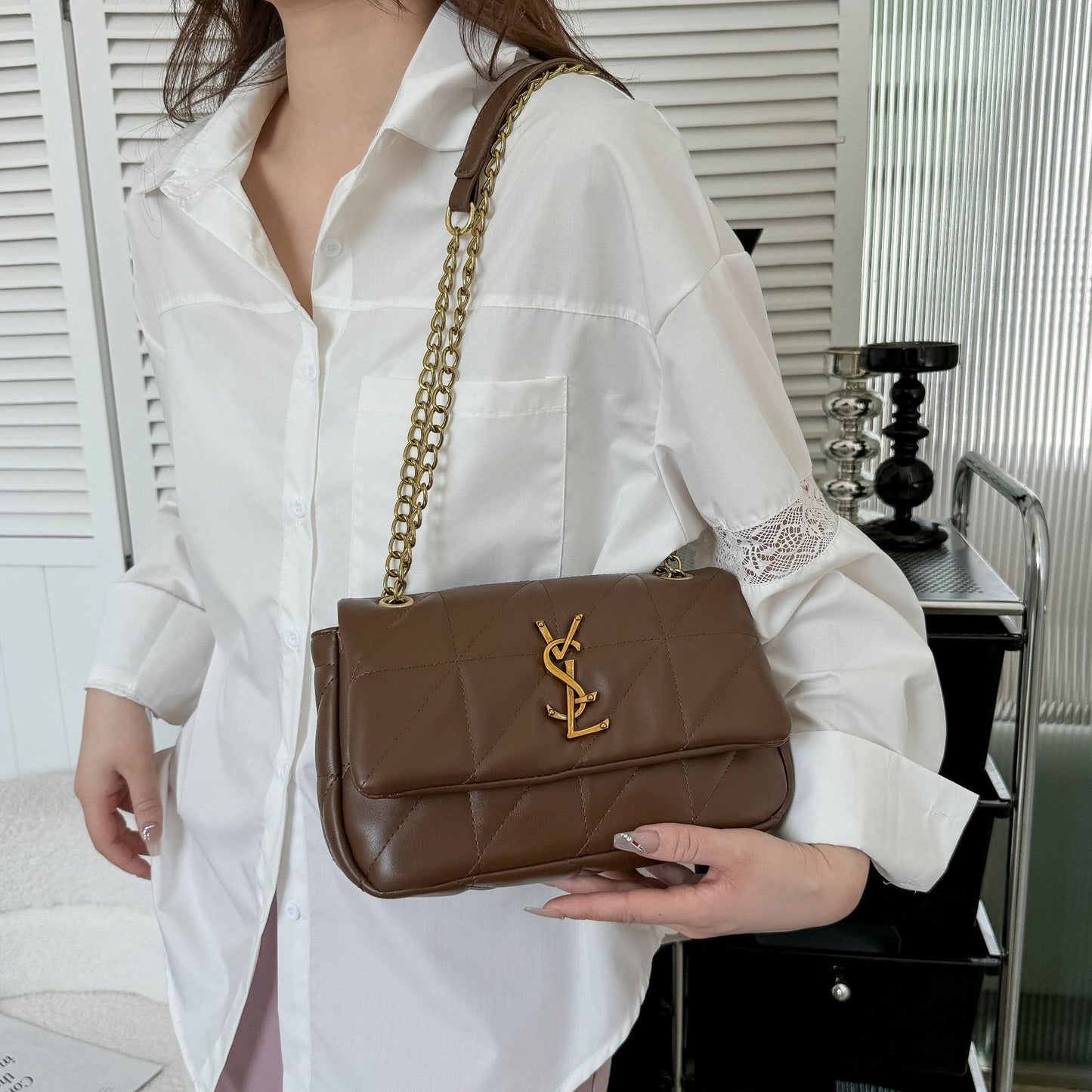 # Quilted Chain Shoulder/Crossbody Small Square Bag
