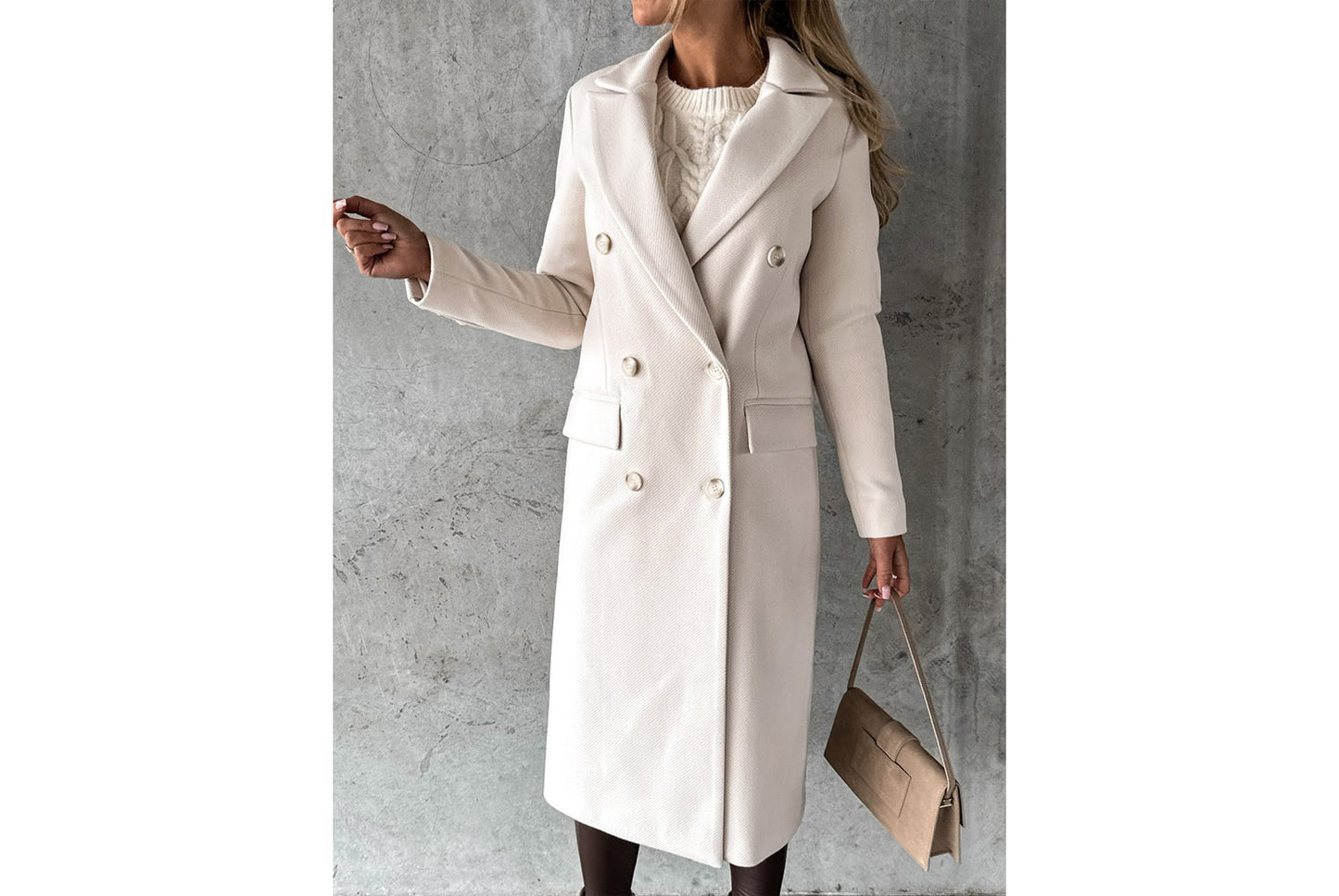 Simple Long-Sleeved Double-Breasted Woolen Jacket