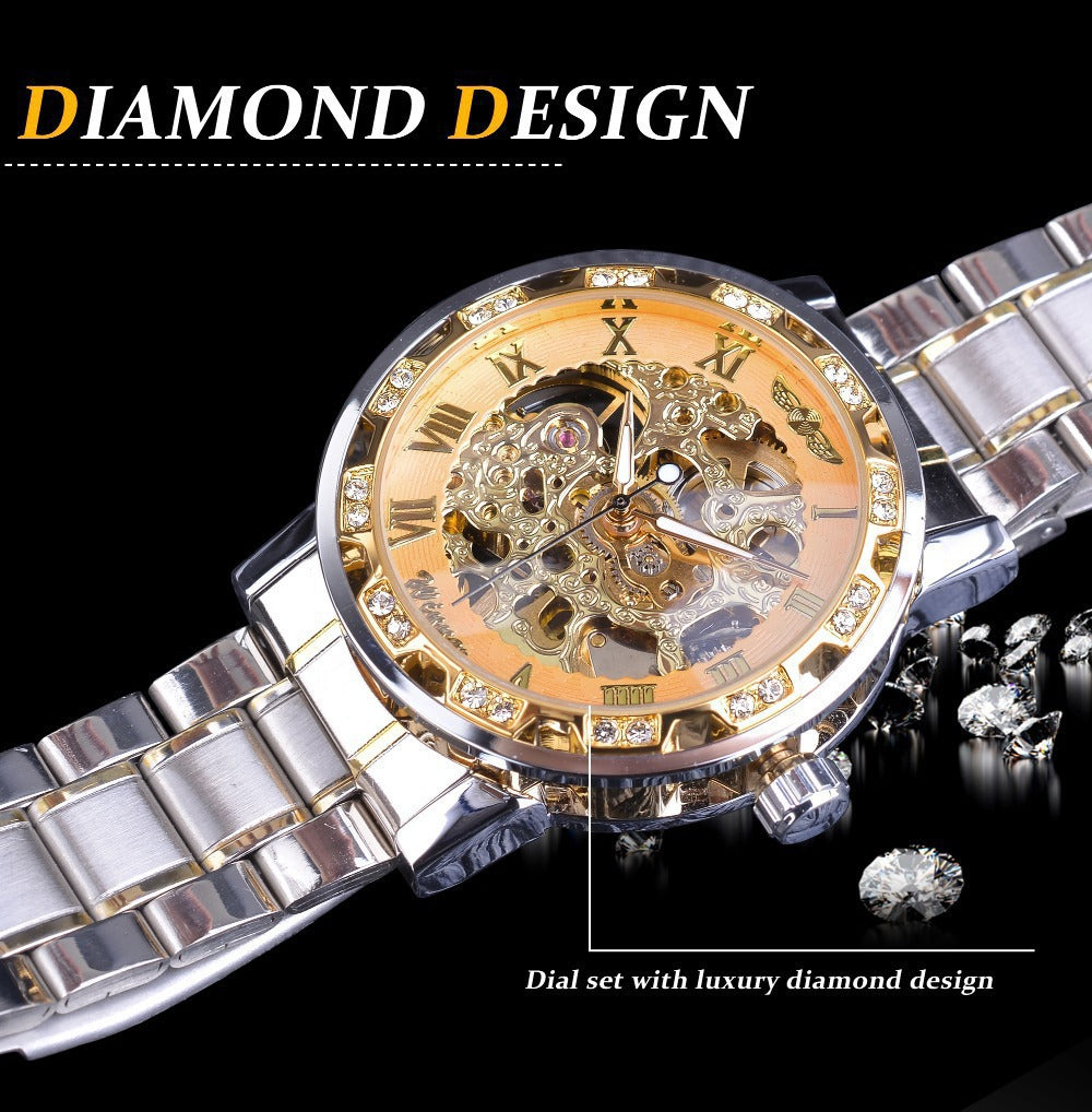 Stylish Casual Skeletonized Rhinestone Men's Mechanical Watch