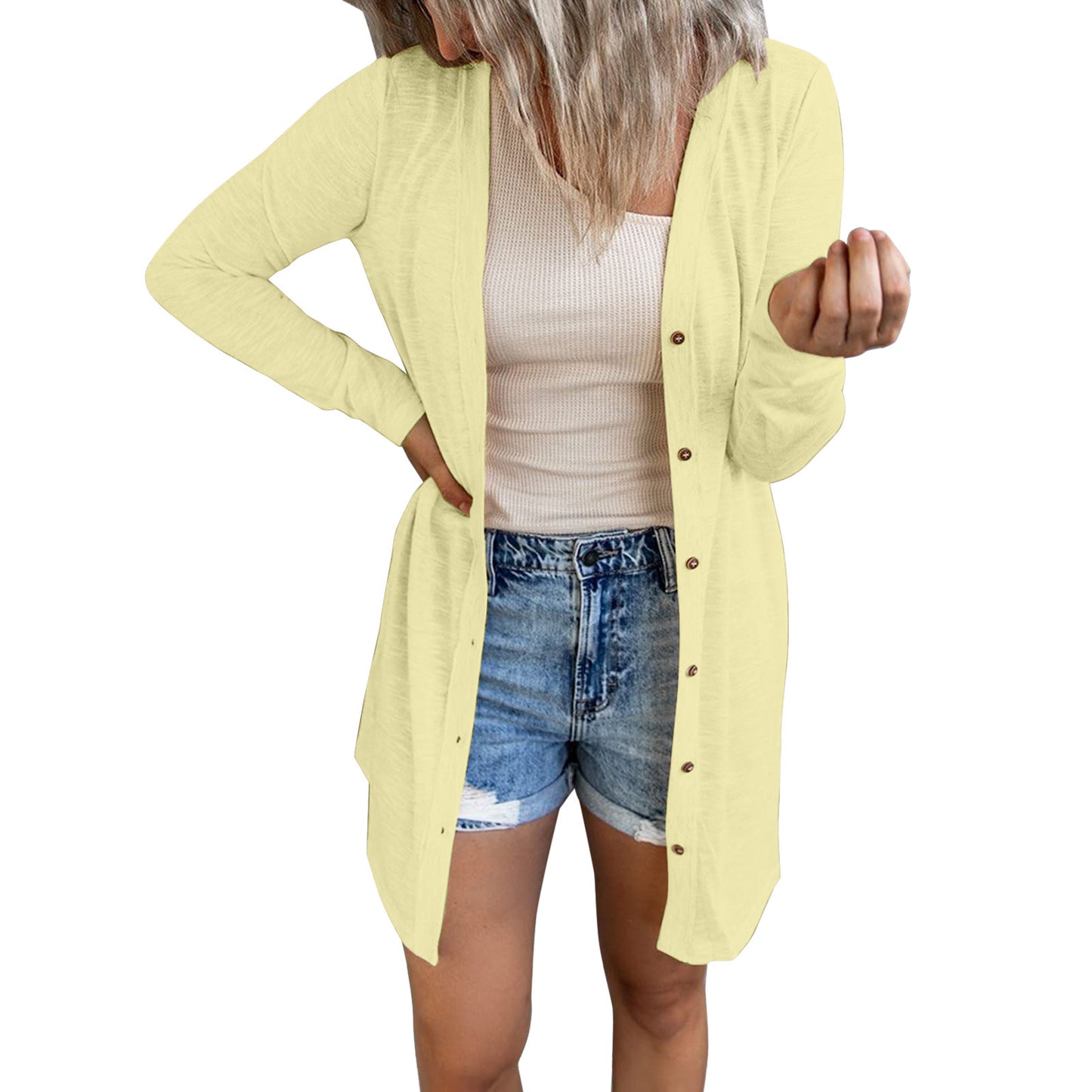 # Women's Solid Color Long-Sleeved Cardigan/Outerwear