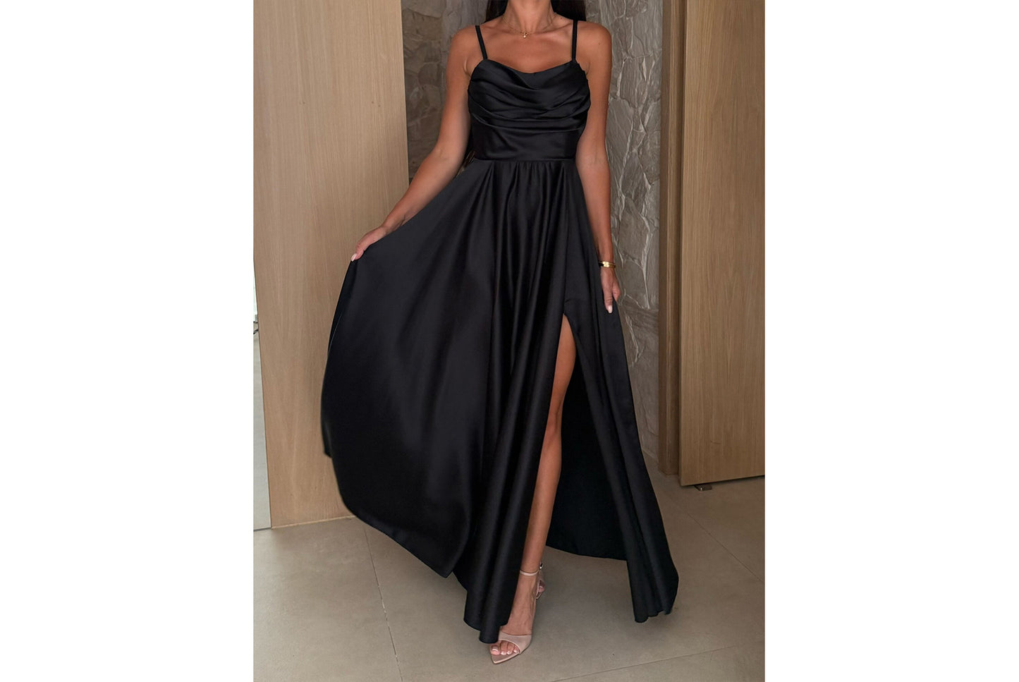 **Solid Color Slit Strap Swing Dress**