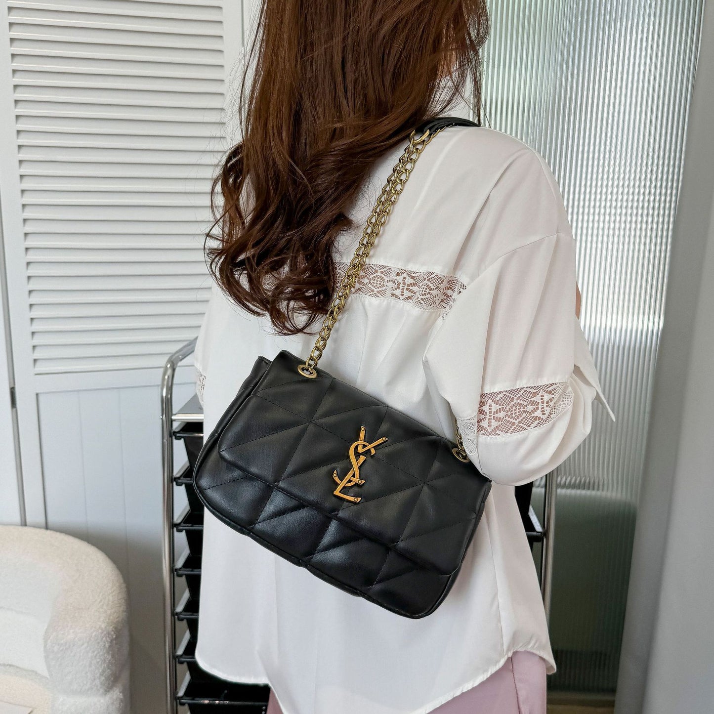 # Quilted Chain Shoulder/Crossbody Small Square Bag