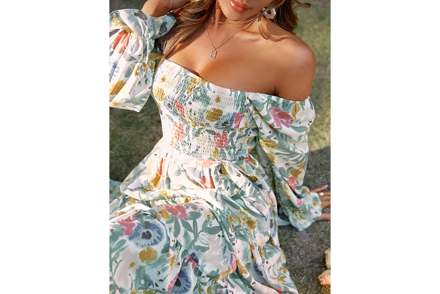 **Flare Long Sleeve High-Waisted Loose-Fit Maxi Dress**