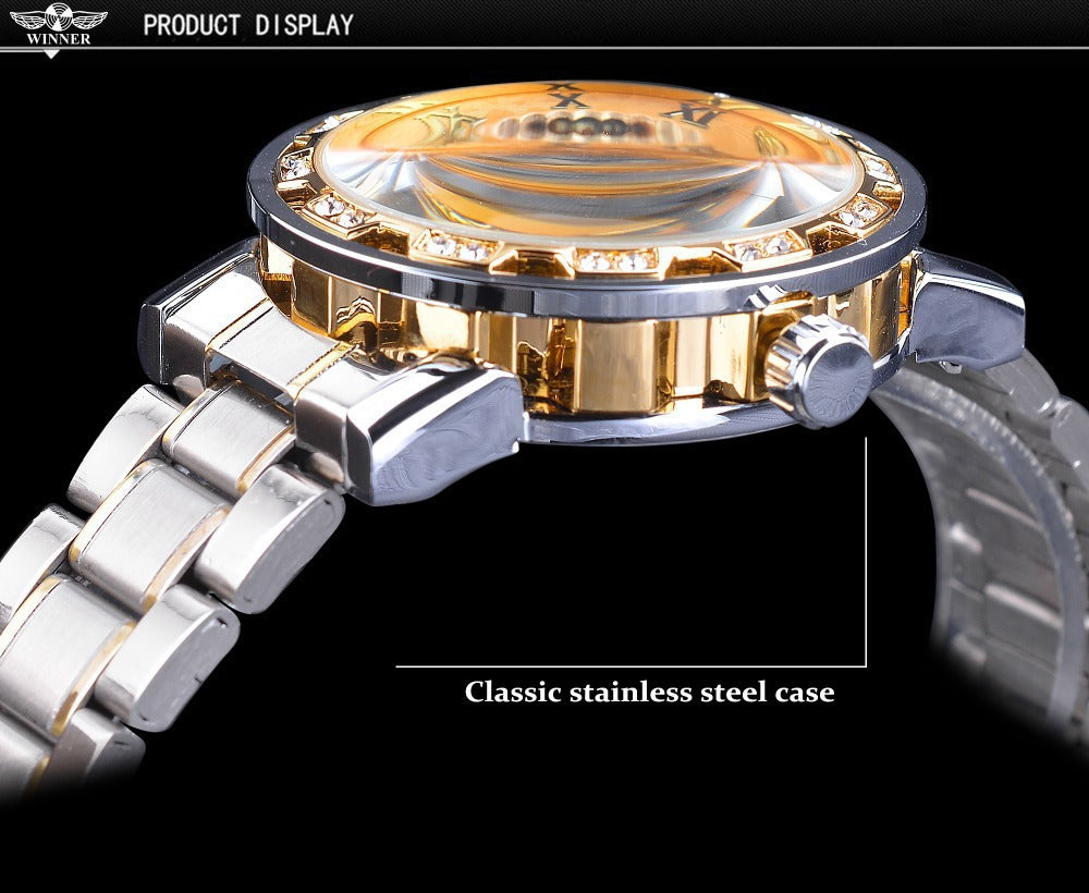 Stylish Casual Skeletonized Rhinestone Men's Mechanical Watch