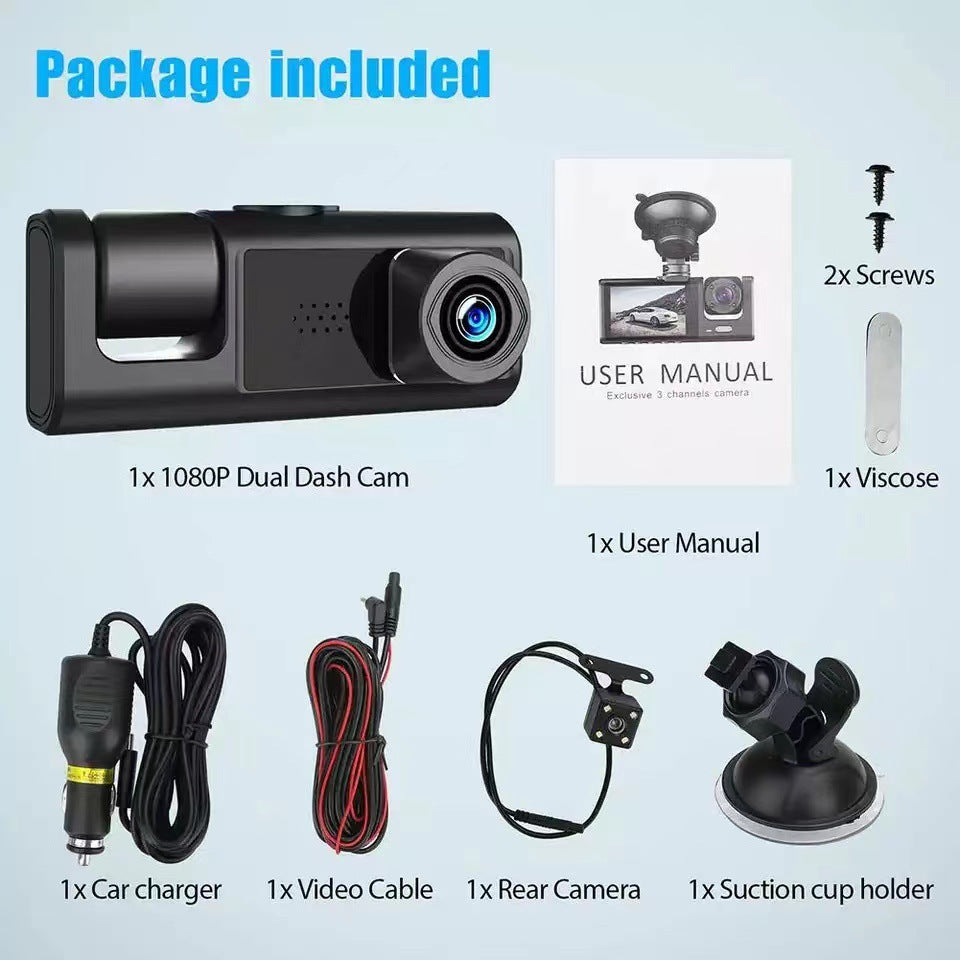 # 2-inch Screen Three-Channel HD Dash Cam