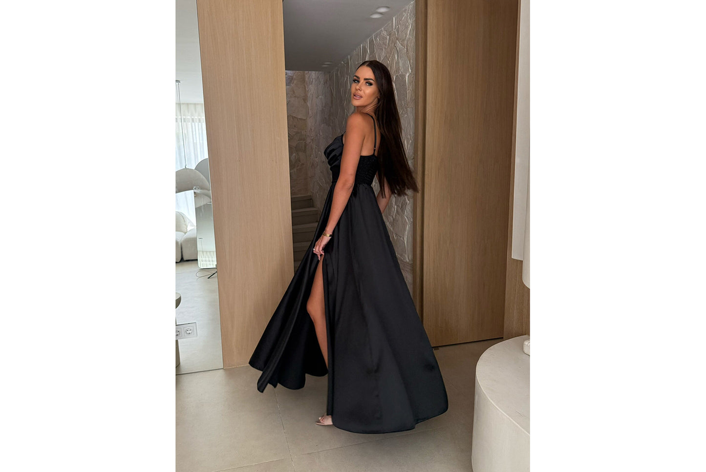 **Solid Color Slit Strap Swing Dress**