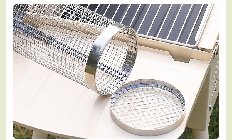 Wooden Handle Round Rolling BBQ Cage