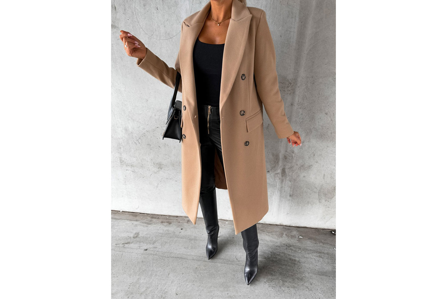 Simple Long-Sleeved Double-Breasted Woolen Jacket