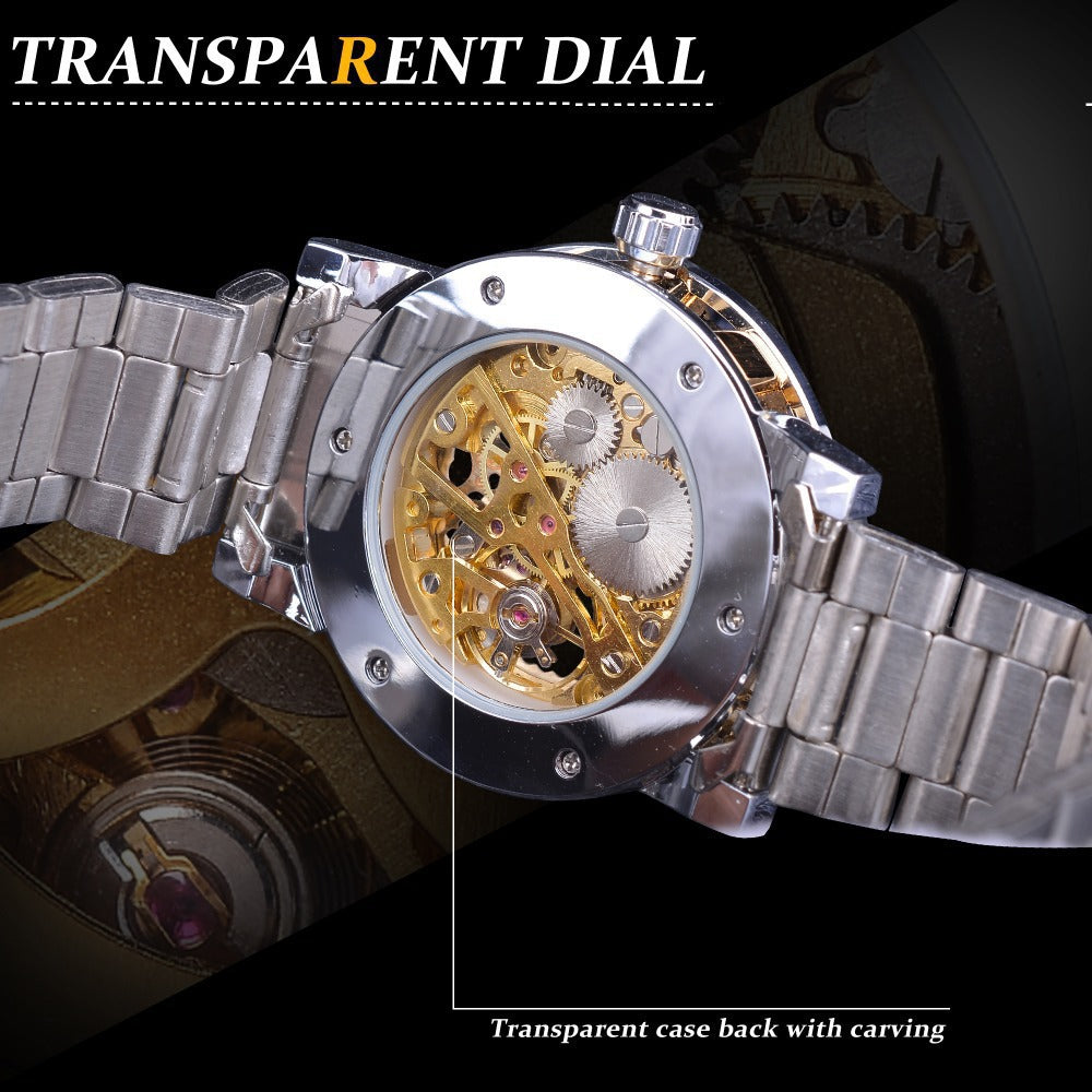 Stylish Casual Skeletonized Rhinestone Men's Mechanical Watch