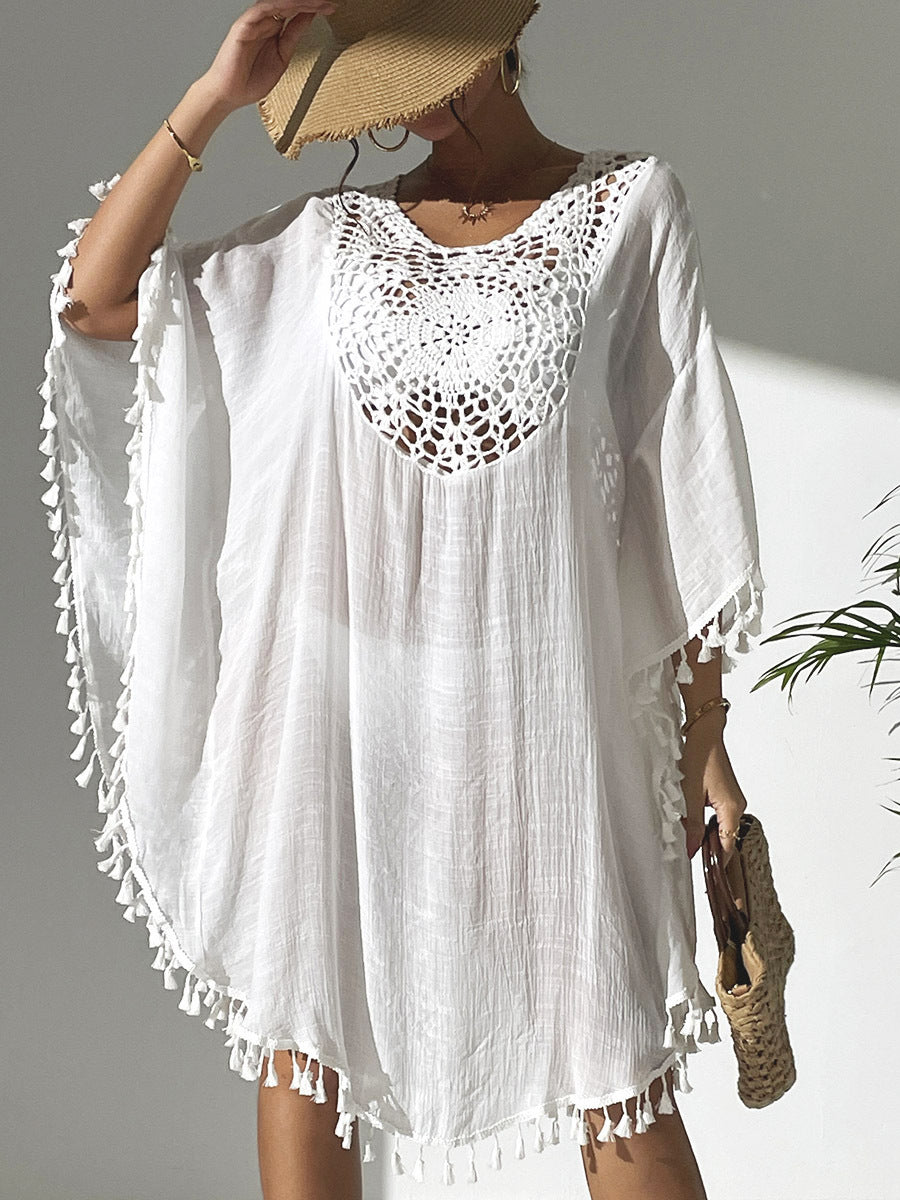 # Crochet-Patterned Tassel Beach Cover-Up