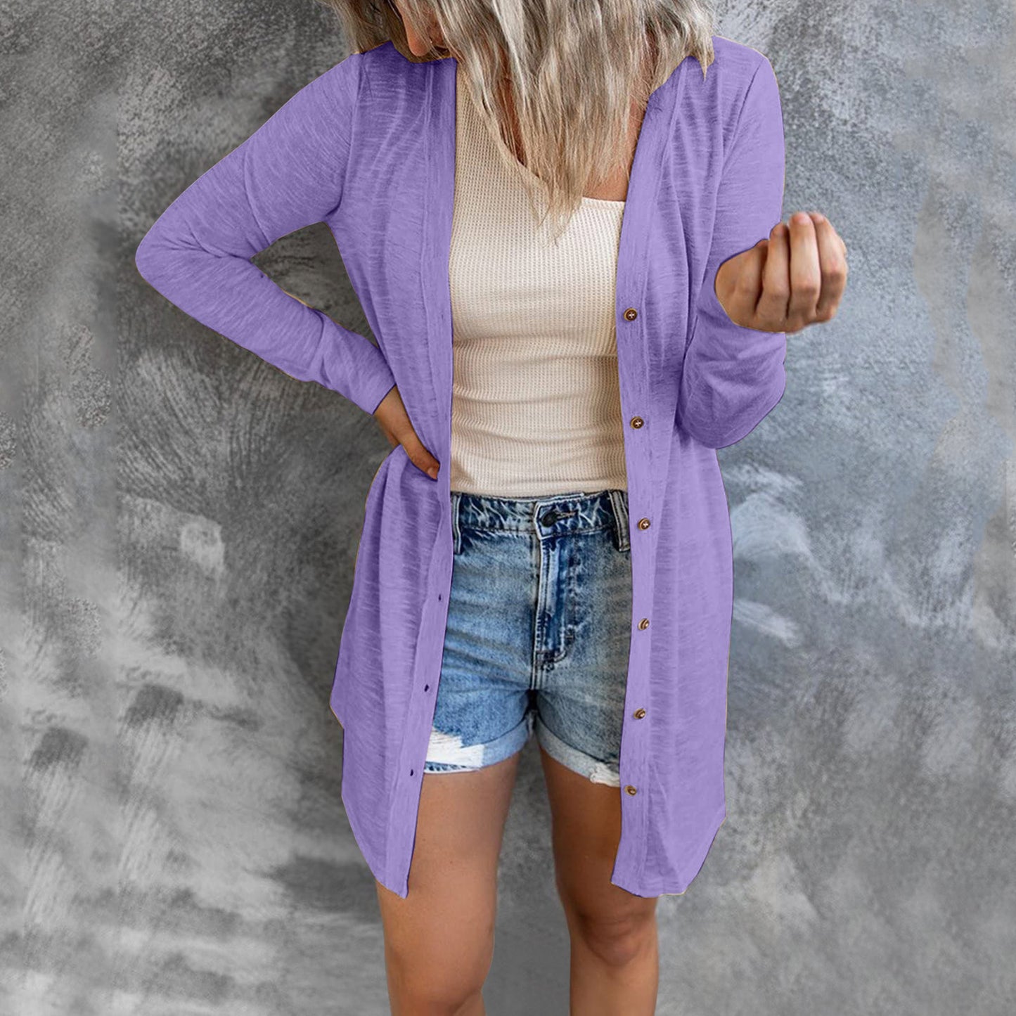 # Women's Solid Color Long-Sleeved Cardigan/Outerwear