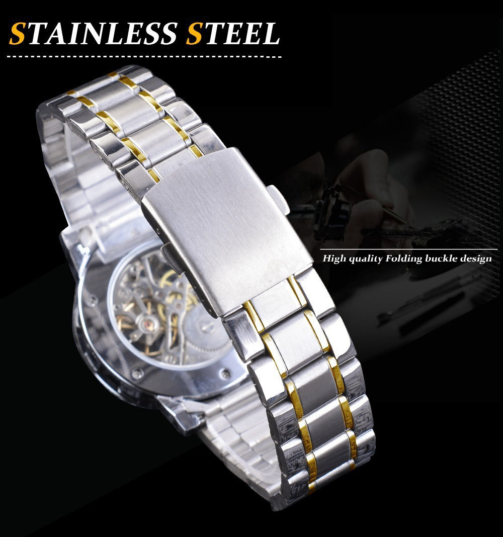 Stylish Casual Skeletonized Rhinestone Men's Mechanical Watch