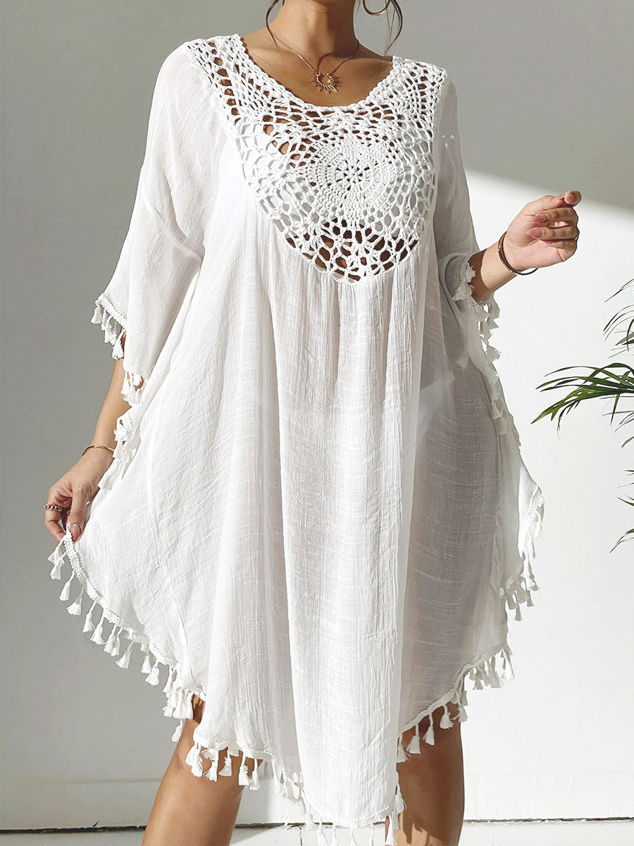 # Crochet-Patterned Tassel Beach Cover-Up