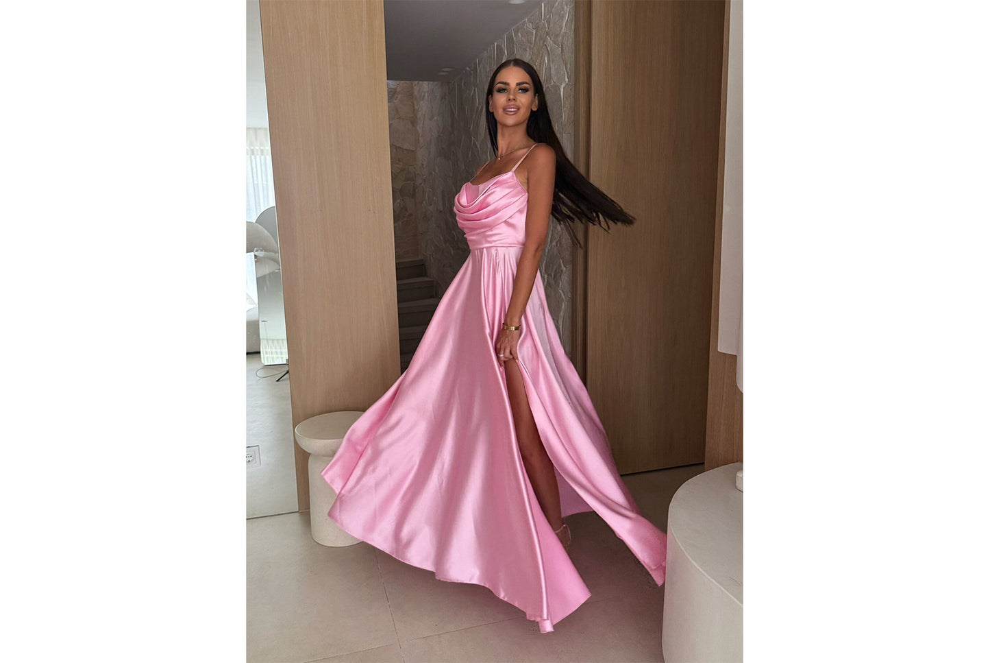 **Solid Color Slit Strap Swing Dress**