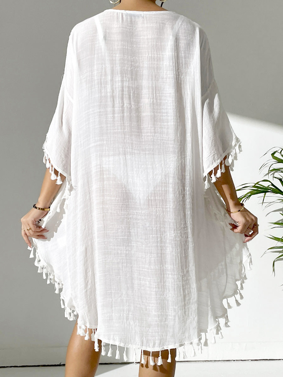 # Crochet-Patterned Tassel Beach Cover-Up