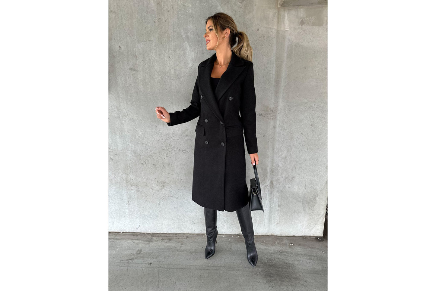 Simple Long-Sleeved Double-Breasted Woolen Jacket