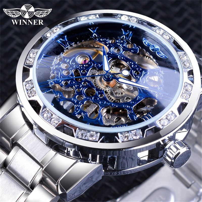 Stylish Casual Skeletonized Rhinestone Men's Mechanical Watch