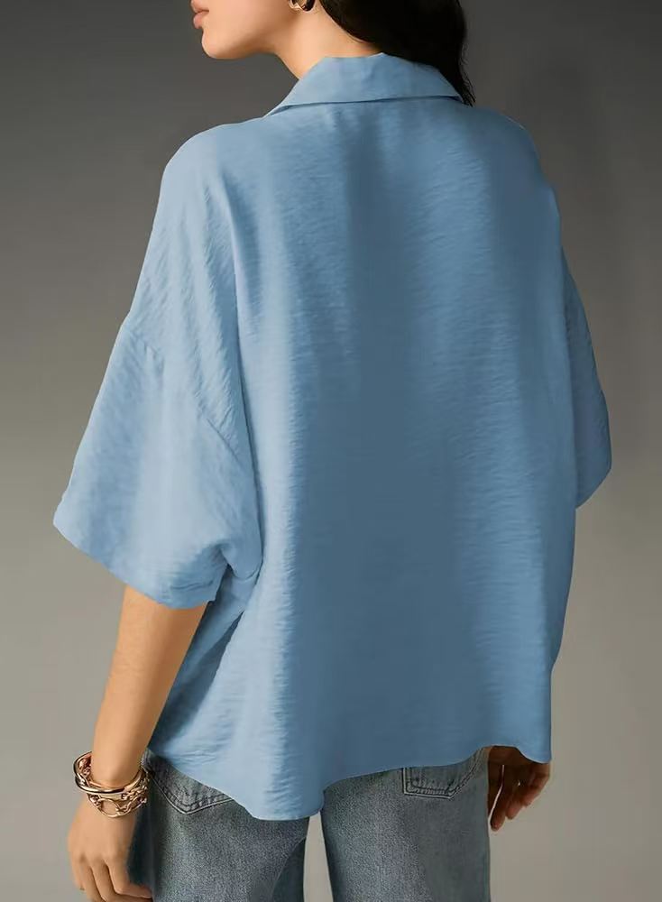 # Summer Collared Solid Color Casual Short-Sleeve Shirt
