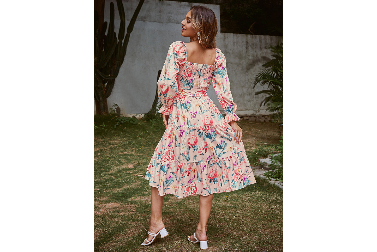 **Flare Long Sleeve High-Waisted Loose-Fit Maxi Dress**