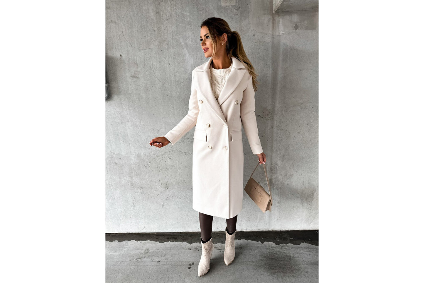 Simple Long-Sleeved Double-Breasted Woolen Jacket