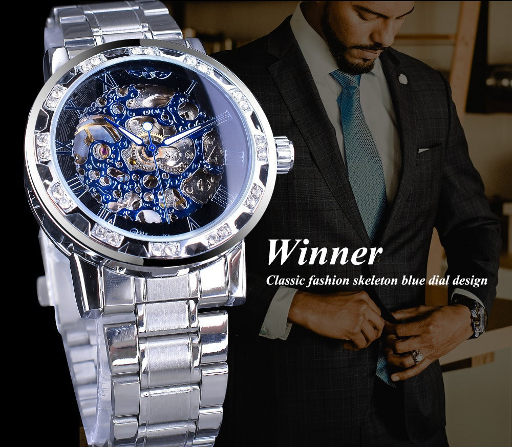 Stylish Casual Skeletonized Rhinestone Men's Mechanical Watch