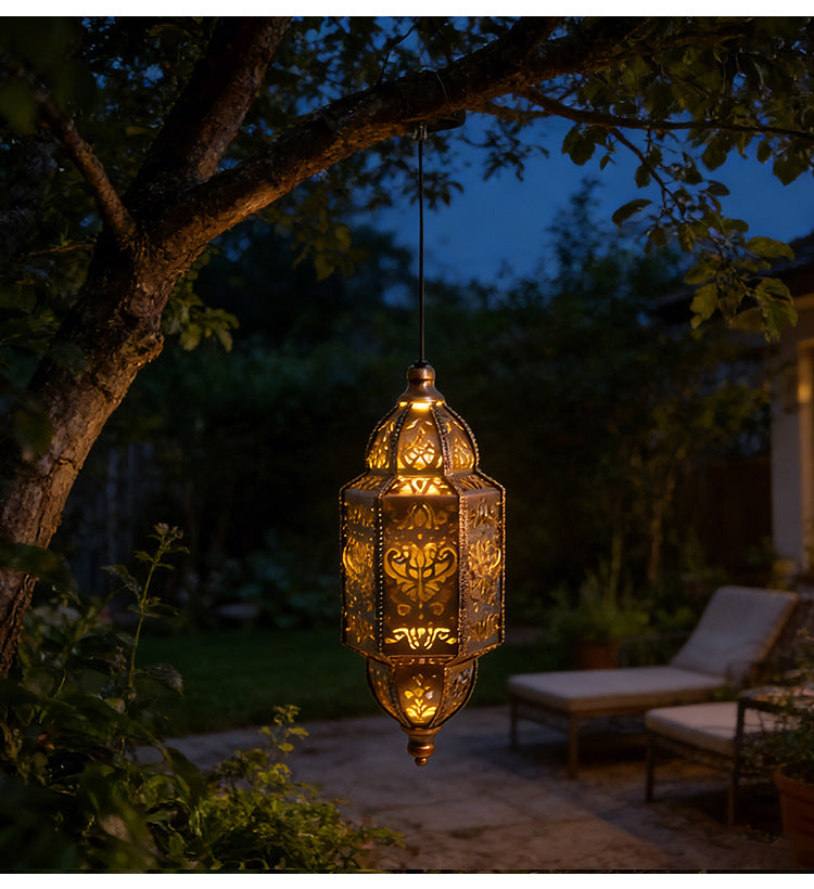 # Wrought Iron Baroque Solar-Powered Hollow-Out Projection Chandelier
