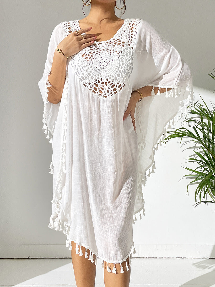 # Crochet-Patterned Tassel Beach Cover-Up