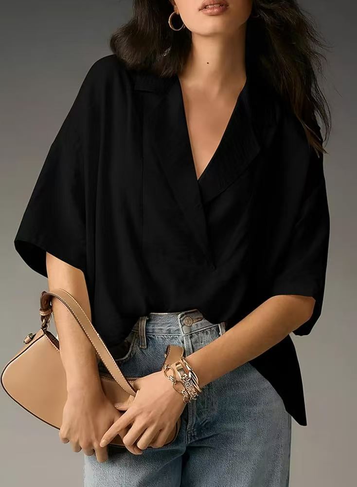 # Summer Collared Solid Color Casual Short-Sleeve Shirt