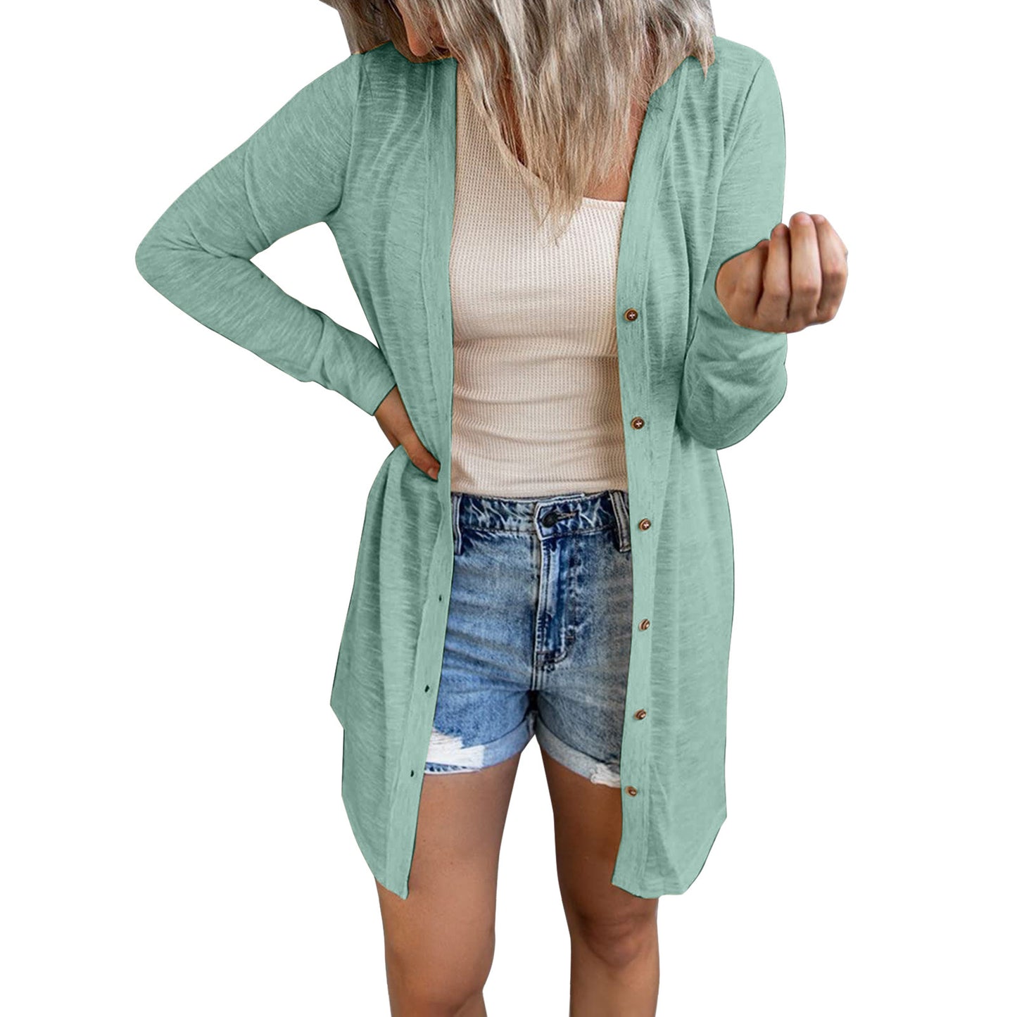 # Women's Solid Color Long-Sleeved Cardigan/Outerwear