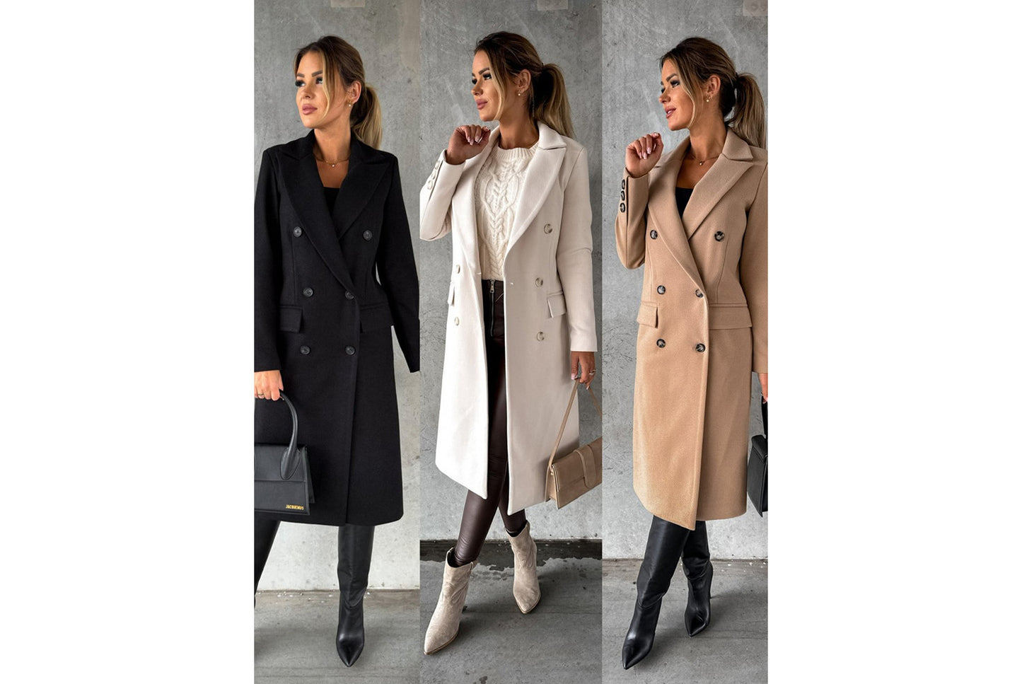 Simple Long-Sleeved Double-Breasted Woolen Jacket
