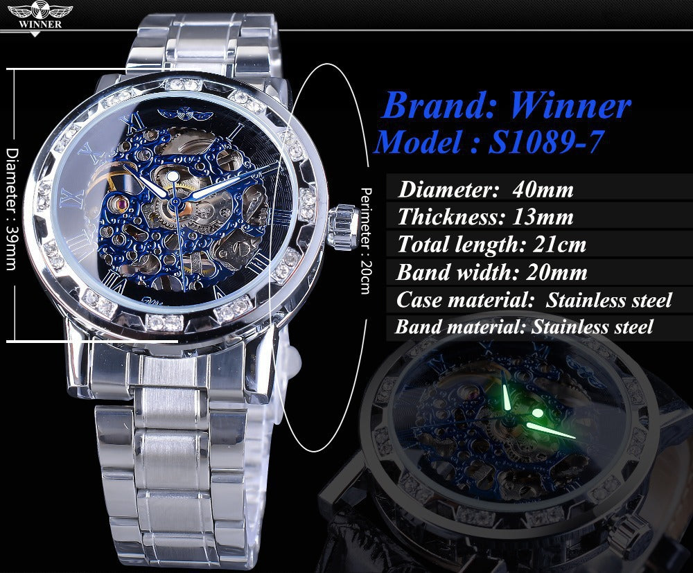 Stylish Casual Skeletonized Rhinestone Men's Mechanical Watch