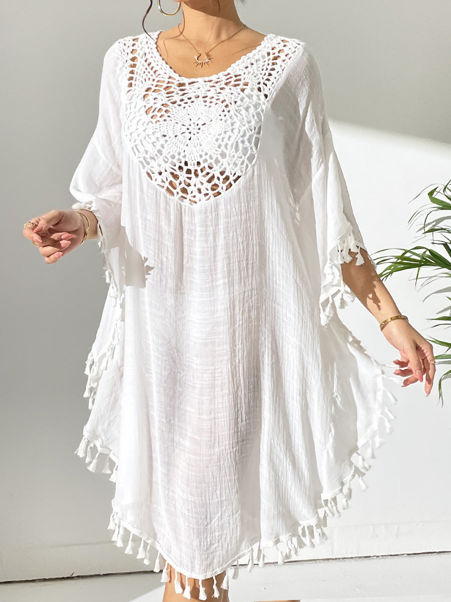 # Crochet-Patterned Tassel Beach Cover-Up