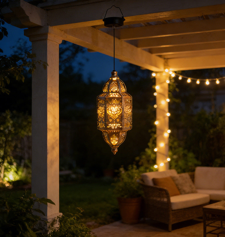 # Wrought Iron Baroque Solar-Powered Hollow-Out Projection Chandelier